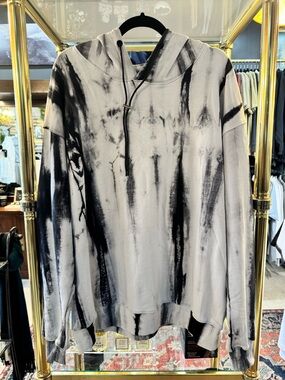 Men's Black & White Tie-Dye Hoodie Sweatshirt